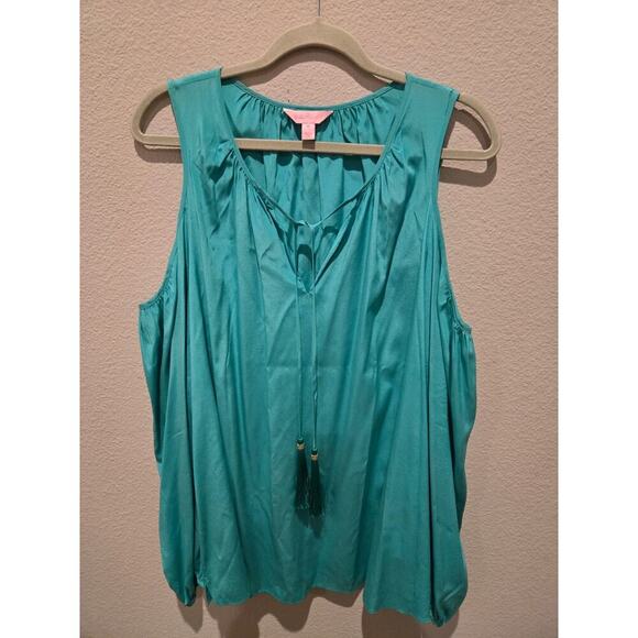 Lilly Pulitzer Women's Teal Cold Shoulder Silk Blouse Size M - Picture 1 of 10